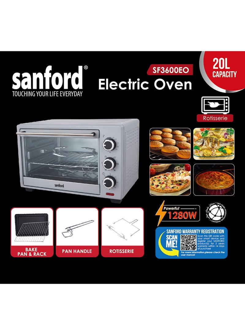 SANFORD ELECTRIC OVEN 20.0 LITRE 1280 WATTS 20 L 1280 W SF3600EO BS Black/Silver