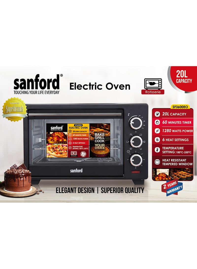 SANFORD ELECTRIC OVEN 20.0 LITRE 1280 WATTS 20 L 1280 W SF3600EO BS Black/Silver