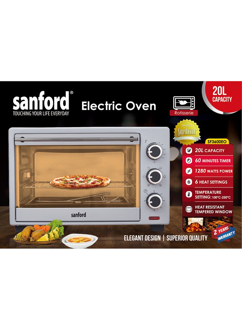 SANFORD ELECTRIC OVEN 20.0 LITRE 1280 WATTS 20 L 1280 W SF3600EO BS Black/Silver