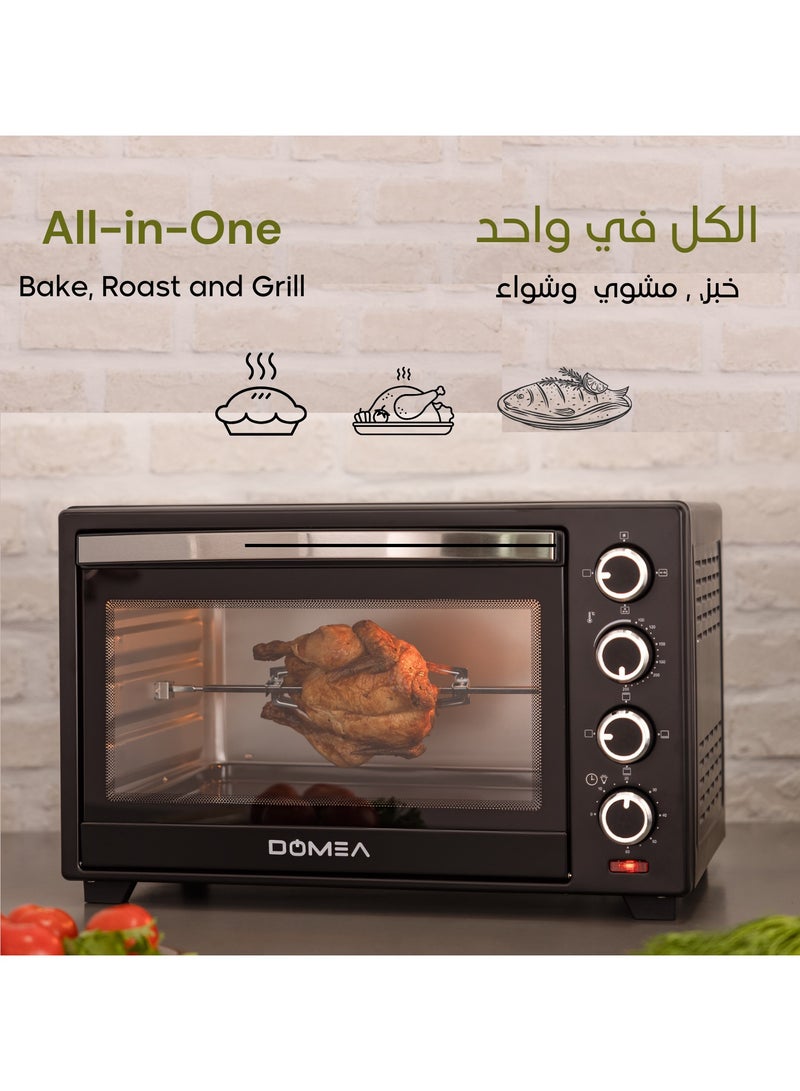 40L Electric Toaster Oven with Rotisserie & Convection, Countertop Oven, Adjustable Temperature (100-250°C), 60-Minute Timer, For Toasting, Baking, Roasting & Grilling, 1600W, Black