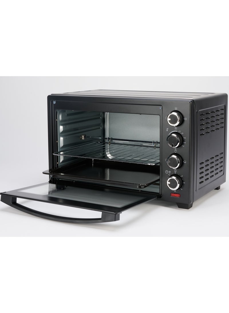 40L Electric Toaster Oven with Rotisserie & Convection, Countertop Oven, Adjustable Temperature (100-250°C), 60-Minute Timer, For Toasting, Baking, Roasting & Grilling, 1600W, Black