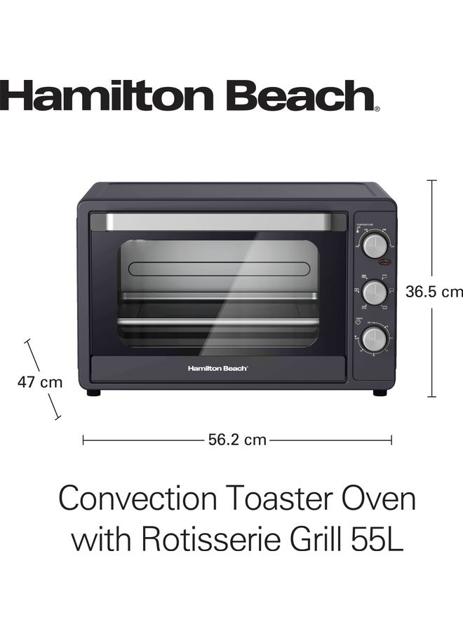 Convection Toaster Oven with Rotisserie Grill, Double Walled Glass, Oyster Grey Color, 6 accessories, 6 functions, Max 230°C temp & 60 mins timer, 2 years warranty 55 L 2200 W CTGL55-ME Oyster Grey