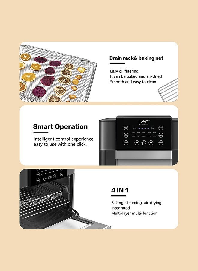 13.8L Large Size AirFryer 360° Turbo Airflow Tech One touch Panel, and 10 Presets Family Size Countertop Nonstick Air Fryers Elegant Stainless Steel Design