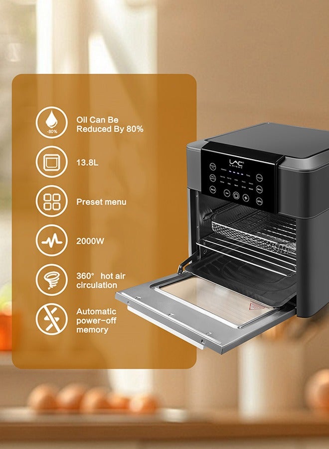 13.8L Large Size AirFryer 360° Turbo Airflow Tech One touch Panel, and 10 Presets Family Size Countertop Nonstick Air Fryers Elegant Stainless Steel Design
