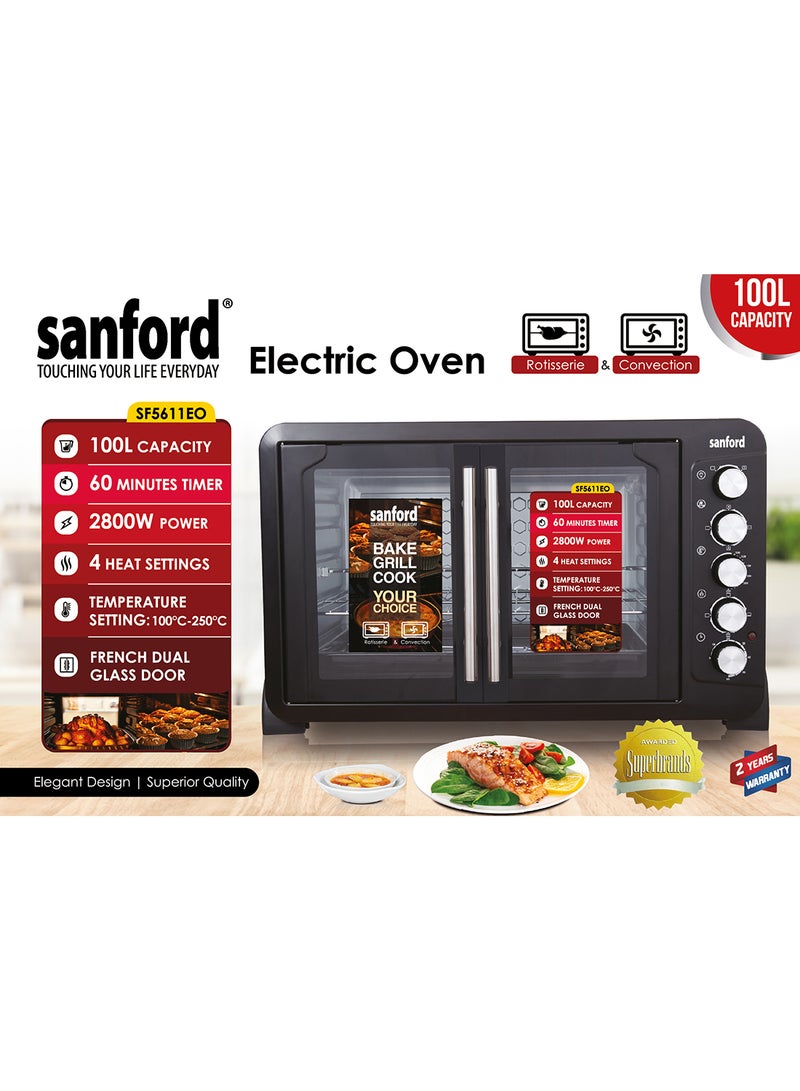 SANFORD DOUBLE DOOR ELECTRIC OVEN 100.0 LITRE 2800W 100 L 2800 W SF5611EO 100L BS Black