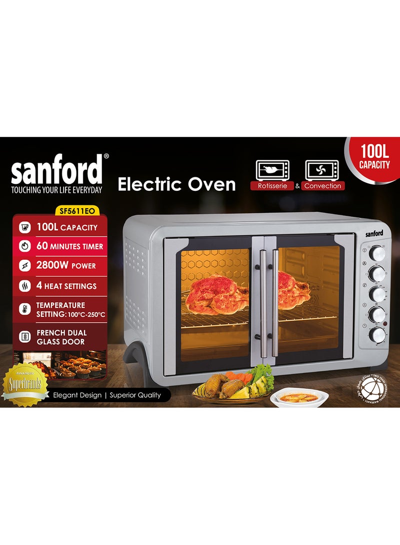 SANFORD DOUBLE DOOR ELECTRIC OVEN 100.0 LITRE 2800W 100 L 2800 W SF5611EO 100L BS Black