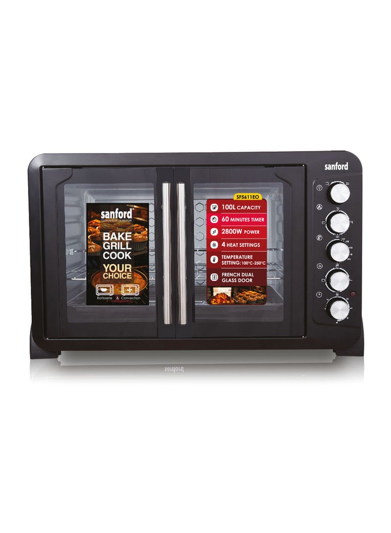 SANFORD DOUBLE DOOR ELECTRIC OVEN 100.0 LITRE 2800W 100 L 2800 W SF5611EO 100L BS Black