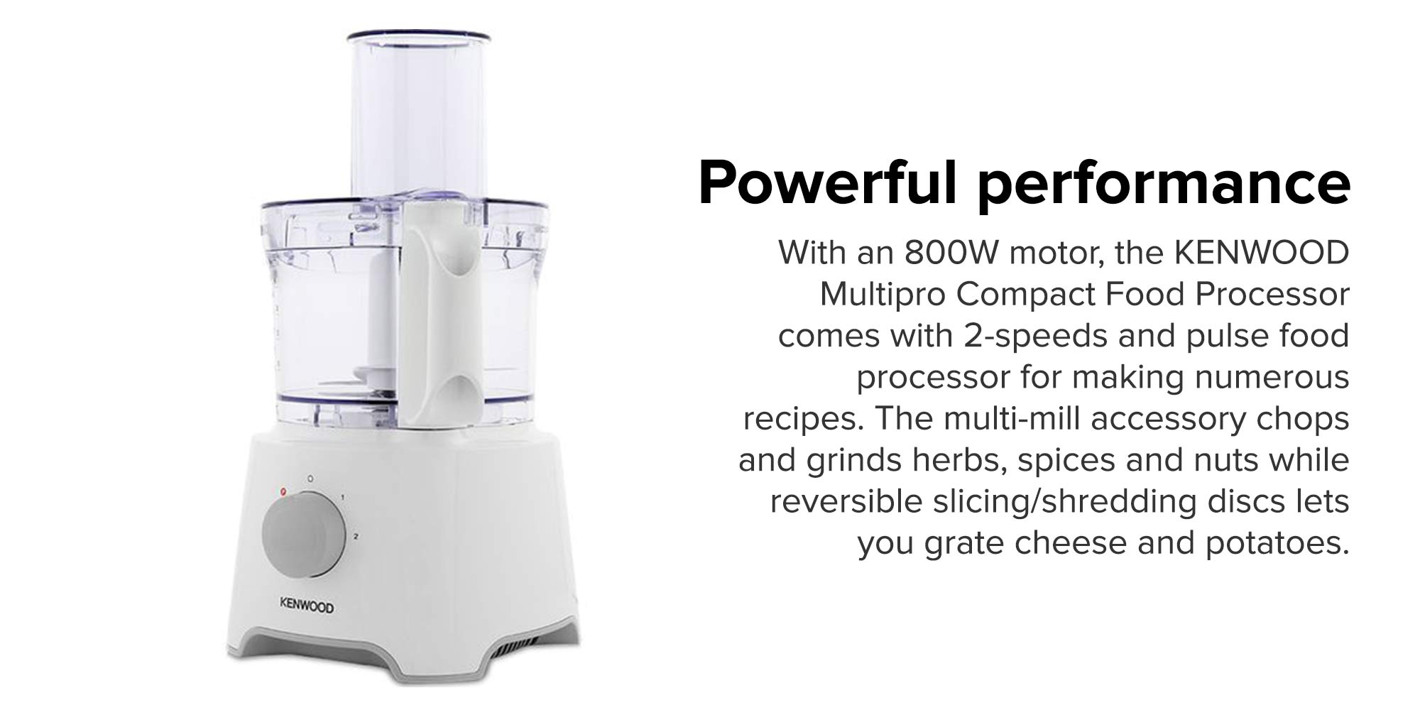 Food Processor Multi-Functional With Reversible Stainless Steel Disk, Blender, Whisk With Bowl Capacity 2.1L, 1.2 L 800.0 W FDP301WH White