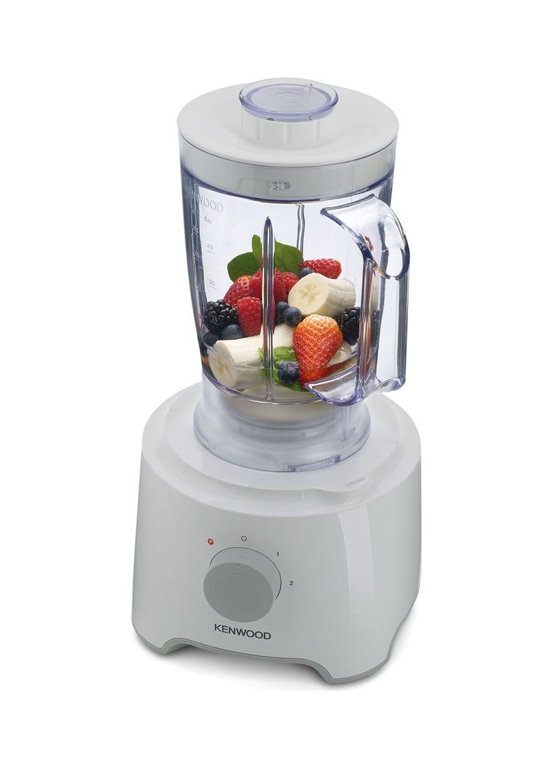 Food Processor Multi-Functional With Reversible Stainless Steel Disk, Blender, Whisk With Bowl Capacity 2.1L, 1.2 L 800.0 W FDP301WH White