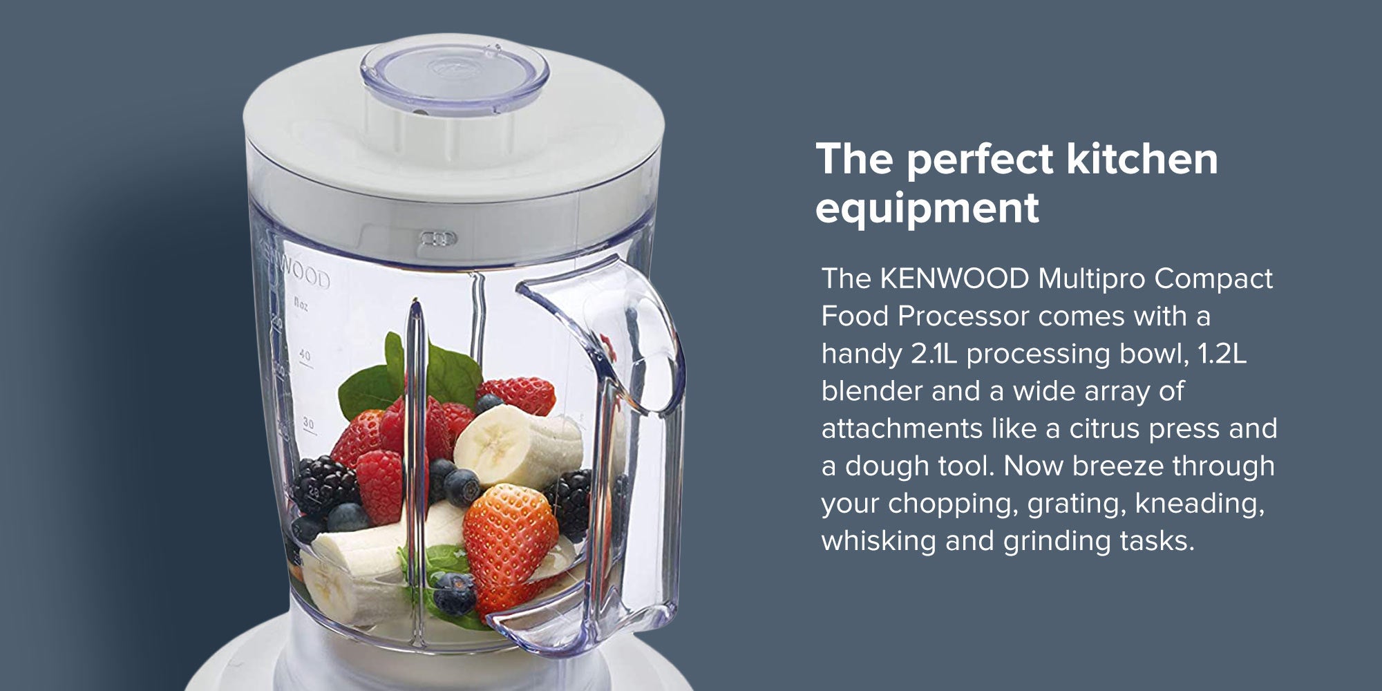 Food Processor  Multi-Functional With Reversible Stainless Steel Disk, Blender, Whisk, Dough Maker, Citrus Juicer 800 W FDP303WH White/Clear