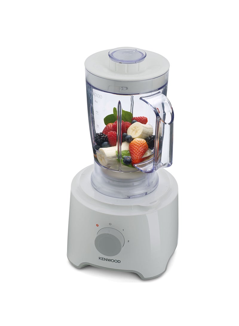 Food Processor  Multi-Functional With Reversible Stainless Steel Disk, Blender, Whisk, Dough Maker, Citrus Juicer 800 W FDP303WH White/Clear