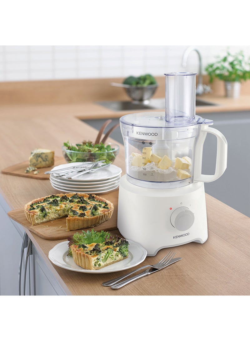 Food Processor  Multi-Functional With Reversible Stainless Steel Disk, Blender, Whisk, Dough Maker, Citrus Juicer 800 W FDP303WH White/Clear