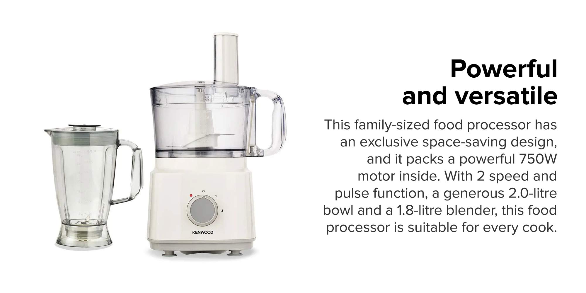 Food Processor Multi-Functional With 3 Interchangeable Disks, Blender, Whisk, Dough Maker Bowl 2 L 750 W FDP03.C0WH White