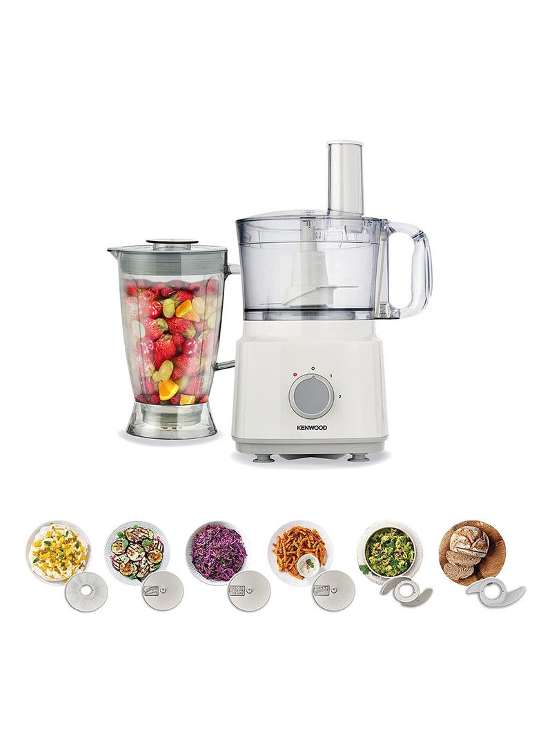 Food Processor Multi-Functional With 3 Interchangeable Disks, Blender, Whisk, Dough Maker Bowl 2 L 750 W FDP03.C0WH White