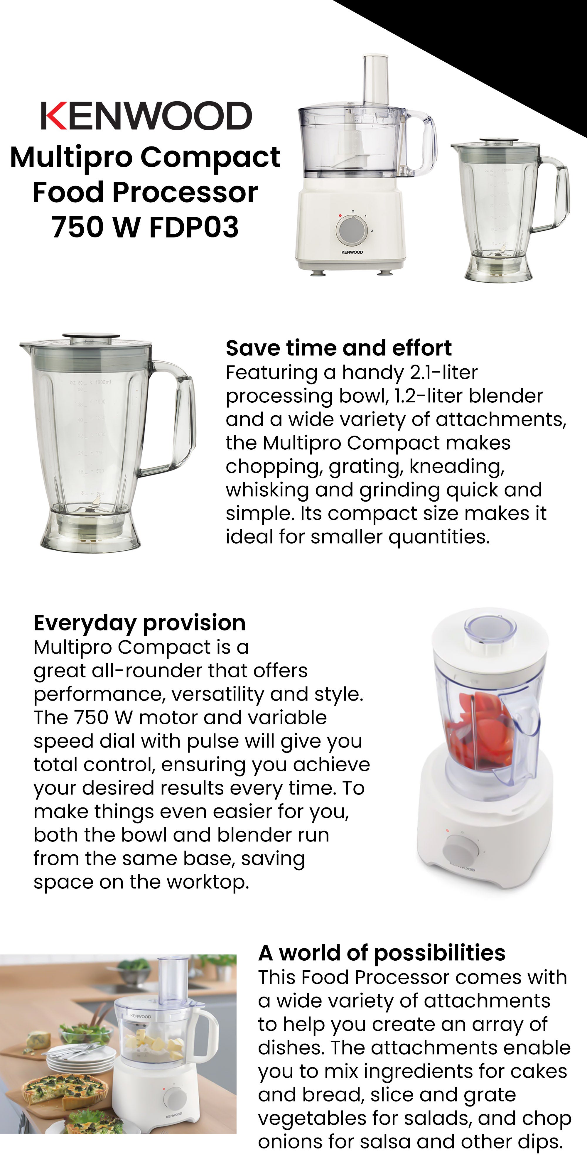 Multipro Food Processor 750.0 W FDP03 White/Clear