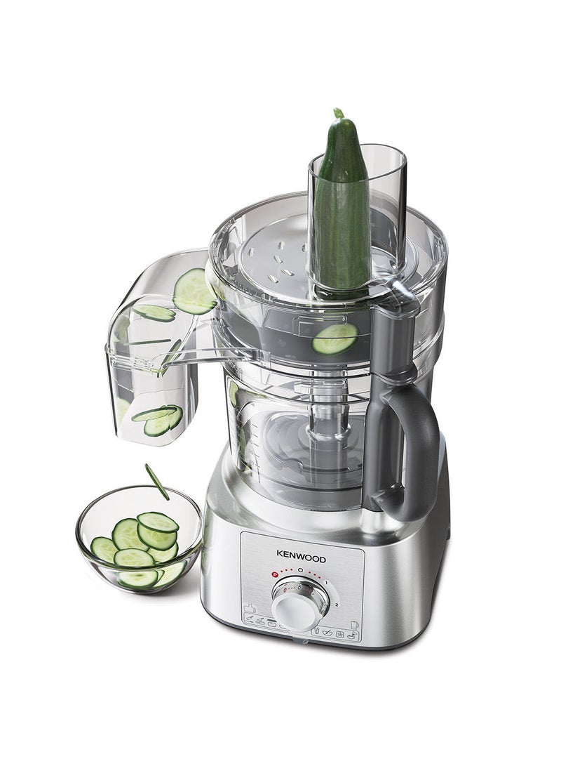 Food Processor, 3L Bowl, 1.5L Blender, 11 Processing Tools, Multi Mill, Grinder, Juicer extractor, Whisk, Dough Maker, Citrus Juicer, Salad Maker, 3 L 1000 W FDP65.880SI silver