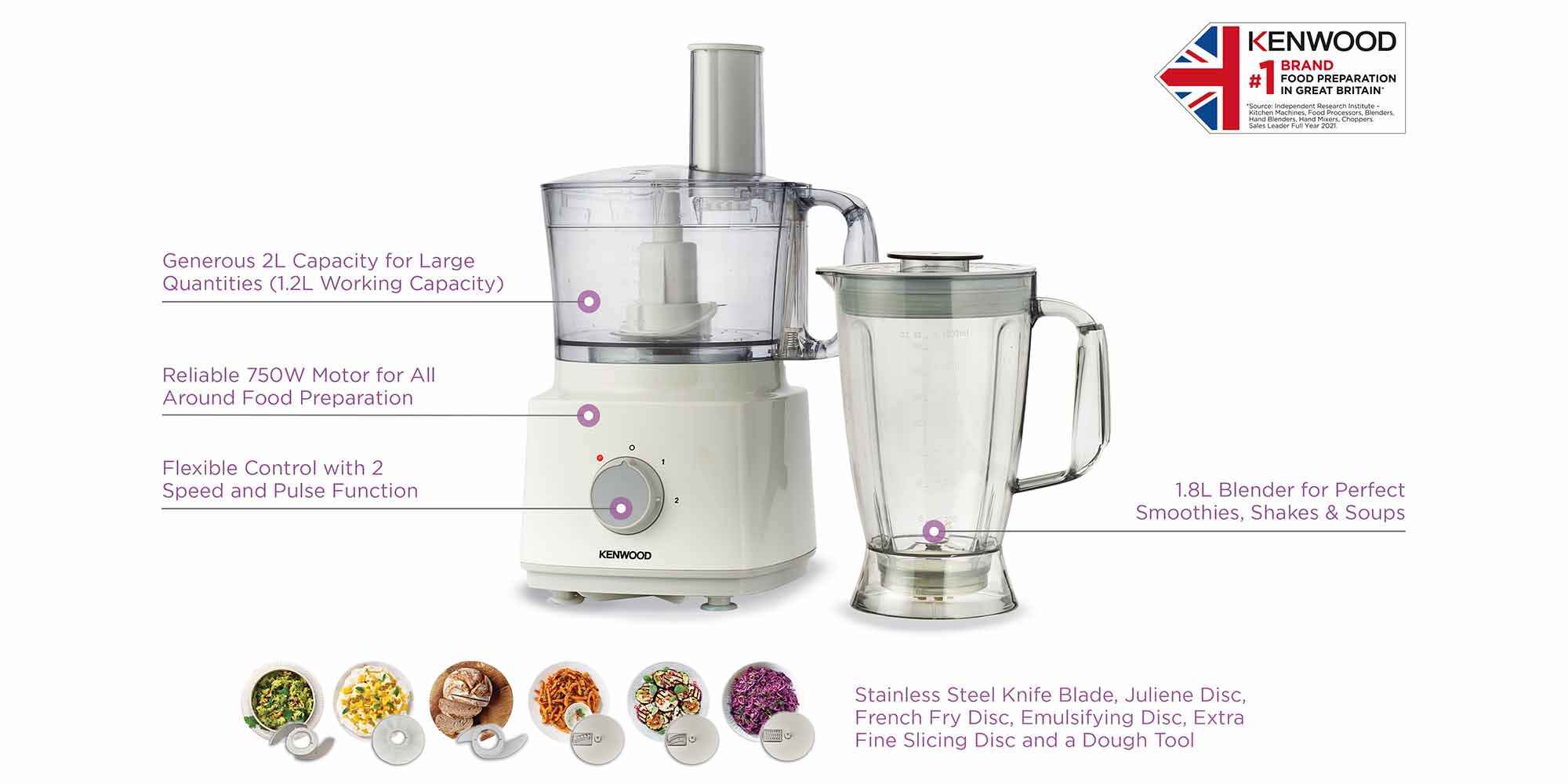 Food Processor, Blender, Whisk, Dough Maker 2 L 750 W FDP03.C0WH White