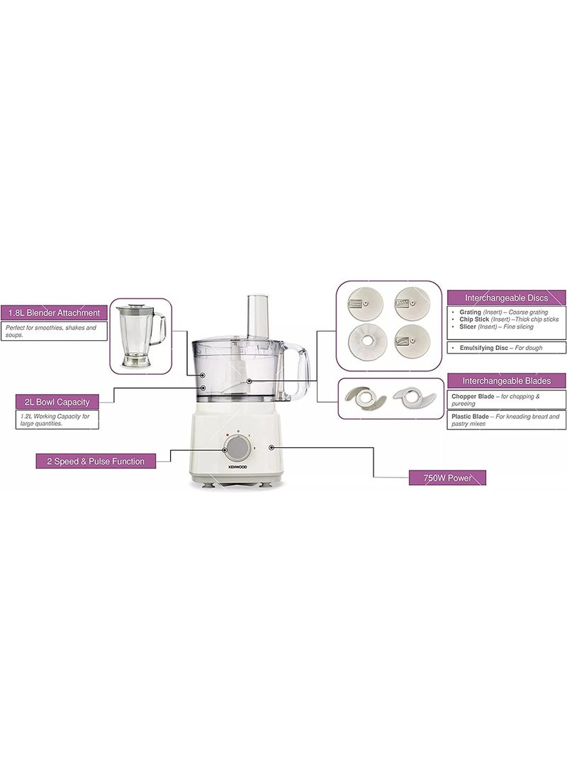 Food Processor, Blender, Whisk, Dough Maker 2 L 750 W FDP03.C0WH White