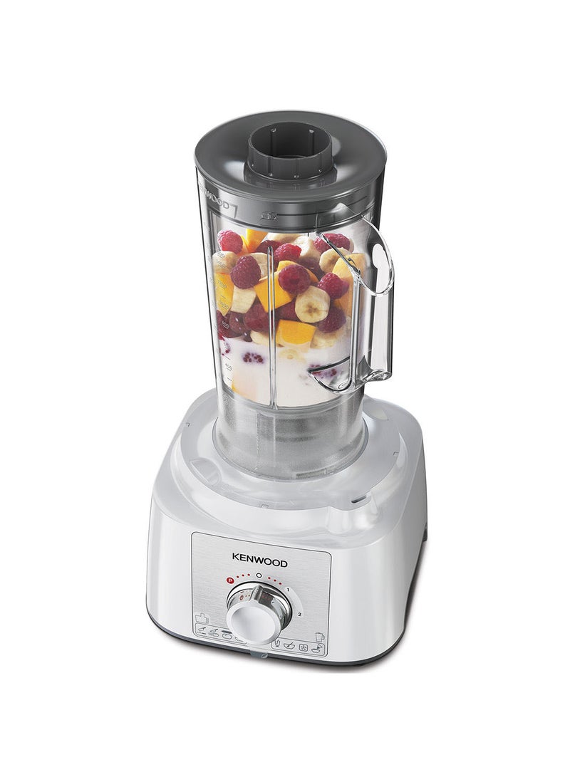 Food Processor, 3L Bowl, 1.5L Blender, 11 Attachments, 3 Stainless Steel Disks, Blender, Grinder, Juicer Extractor, Whisk, Dough Maker, Citrus Juicer, 3 L 1000 W FDP65.750WH white