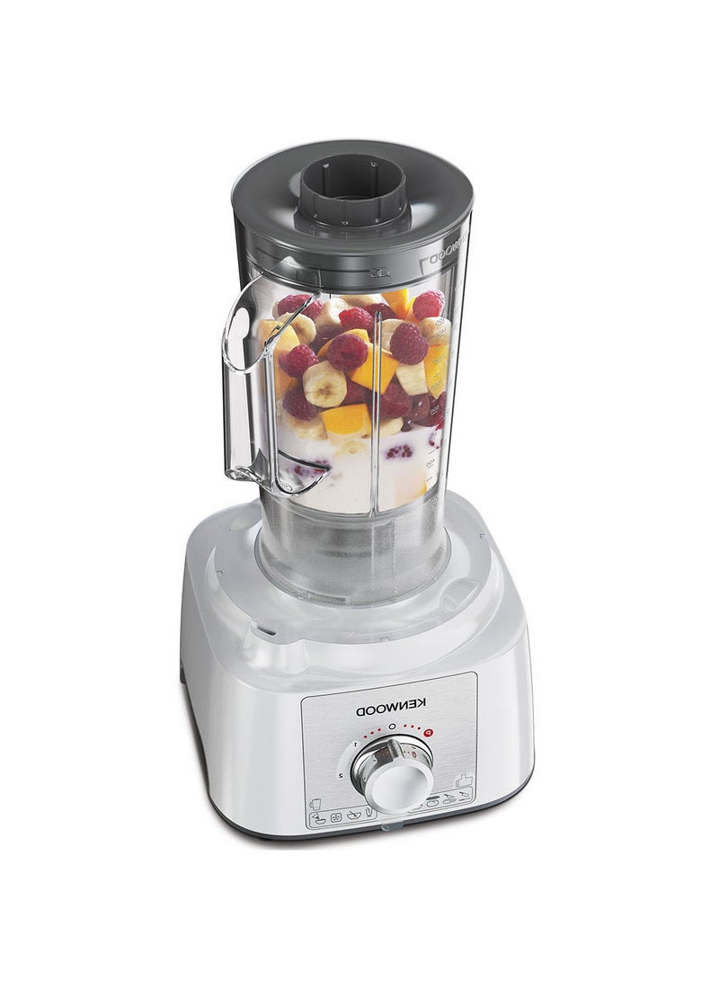 Food Processor, 3L Bowl, 1.5L Blender, 11 Attachments, 3 Stainless Steel Disks, Blender, Grinder, Juicer Extractor, Whisk, Dough Maker, Citrus Juicer, 3 L 1000 W FDP65.750WH white