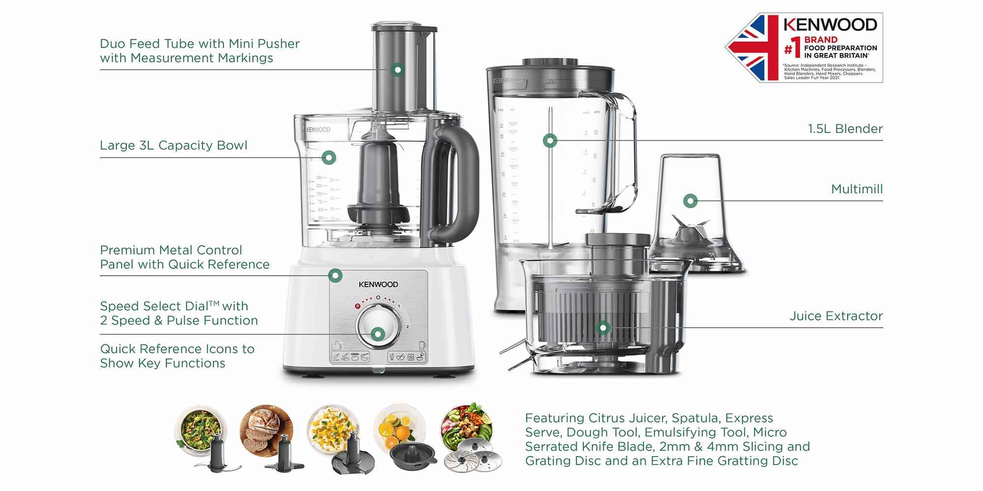 Premium Food Processor 1.5 L 1000 W FDP65.750WH White/Grey