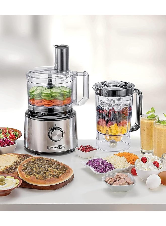 Multifunction Food Processor, 750W, 25 Functions, 2L Processing Bowl, 2.3L Blender Jar, Stainless Steel, 2-Speed Control for Chopping, Slicing, Kneading, Whisking 2 L 750 W FX760SB-B5 Silver/White