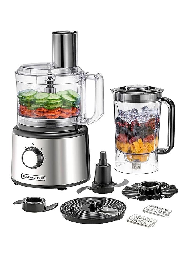 Multifunction Food Processor, 750W, 25 Functions, 2L Processing Bowl, 2.3L Blender Jar, Stainless Steel, 2-Speed Control for Chopping, Slicing, Kneading, Whisking 2 L 750 W FX760SB-B5 Silver/White