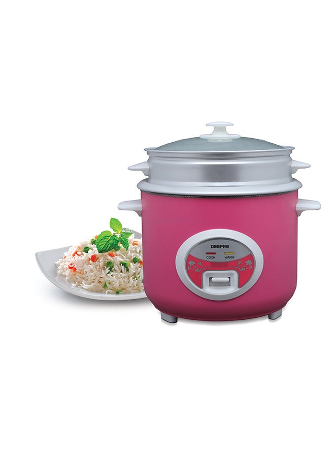 Deluxe Ricer Cooker- Non-Stick Inner Pot, Stainless Steel Body | Cook/Steam/Keep Warm Function| Make Rice & Steam Healthy Vegetables | 2 Years Warranty GRC4329 Pink/Silver