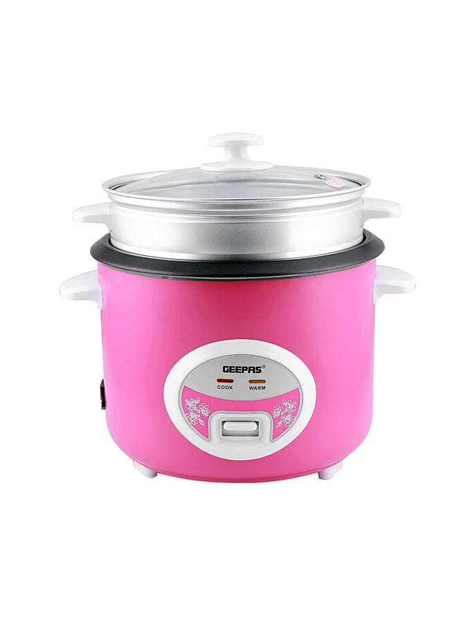 Deluxe Ricer Cooker- Non-Stick Inner Pot, Stainless Steel Body | Cook/Steam/Keep Warm Function| Make Rice & Steam Healthy Vegetables | 2 Years Warranty GRC4329 Pink/Silver