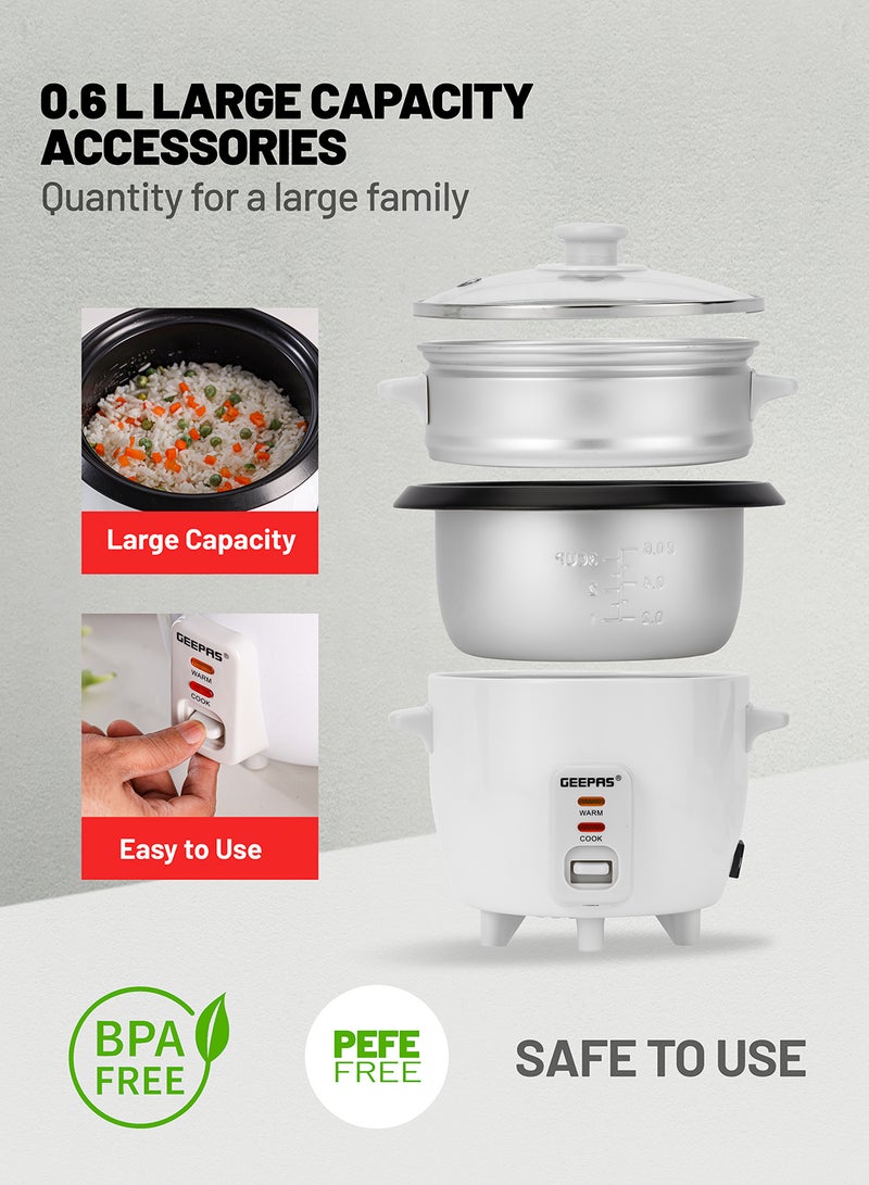 Automatic Rice Cooker 3 in 1 Functions Non-Stick Inner Pot Automatic Shut Off with Overheat Protection 0.6 L 300 W GRC4324N White