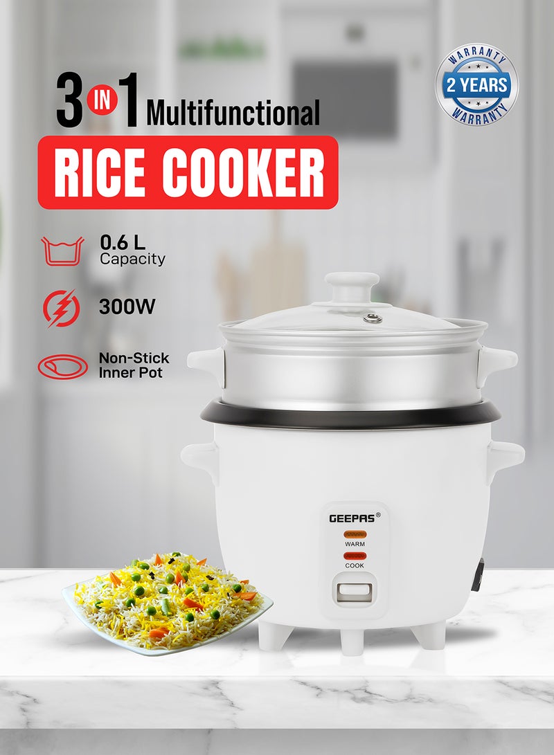 Automatic Rice Cooker 3 in 1 Functions Non-Stick Inner Pot Automatic Shut Off with Overheat Protection 0.6 L 300 W GRC4324N White