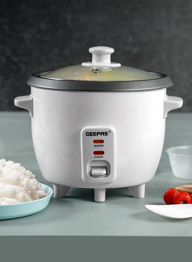 Rice Cooker with Non-Stick Cooking Pot | Automatic Cooking, Steam Vent Lid & Simple One Touch Operation, Multi Functional, Cool Touch Handle|Make Rice, Steam Healthy Food & Vegetables 0.6 L 300 W GRC1828 White