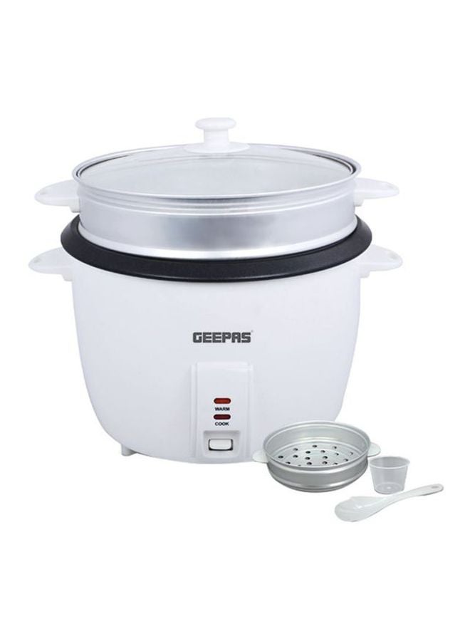 Electric Rice Cooker with Non-Stick Inner Pot and Toughened Glass Lid| Includes Cook, Steam, and Warm Functions| White Powder Coated Housing, Aluminum Outer Steamer 2.8 L 1000.0 W GRC4327 White/Black