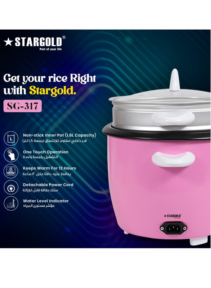 Electric Rice Cooker 1.8 Liter Automatic 700W Multi Cooker for Healthy Cooking