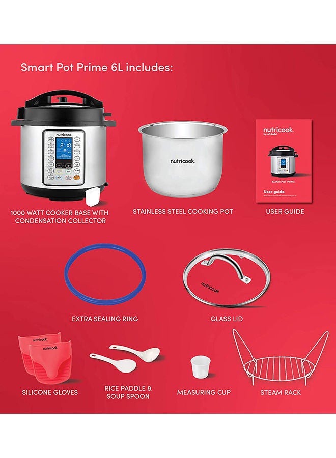 10-In-1 Smart Pot Prime Multi Use Electric Pressure Cooker 6.0 L 1000.0 W NC-SPPR6 Silver/Black