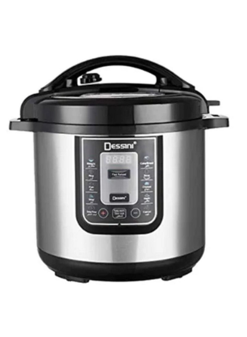 Dessini 6L Stainless Steel Round Electric Pressure Cooker with Lid, Silver/Black