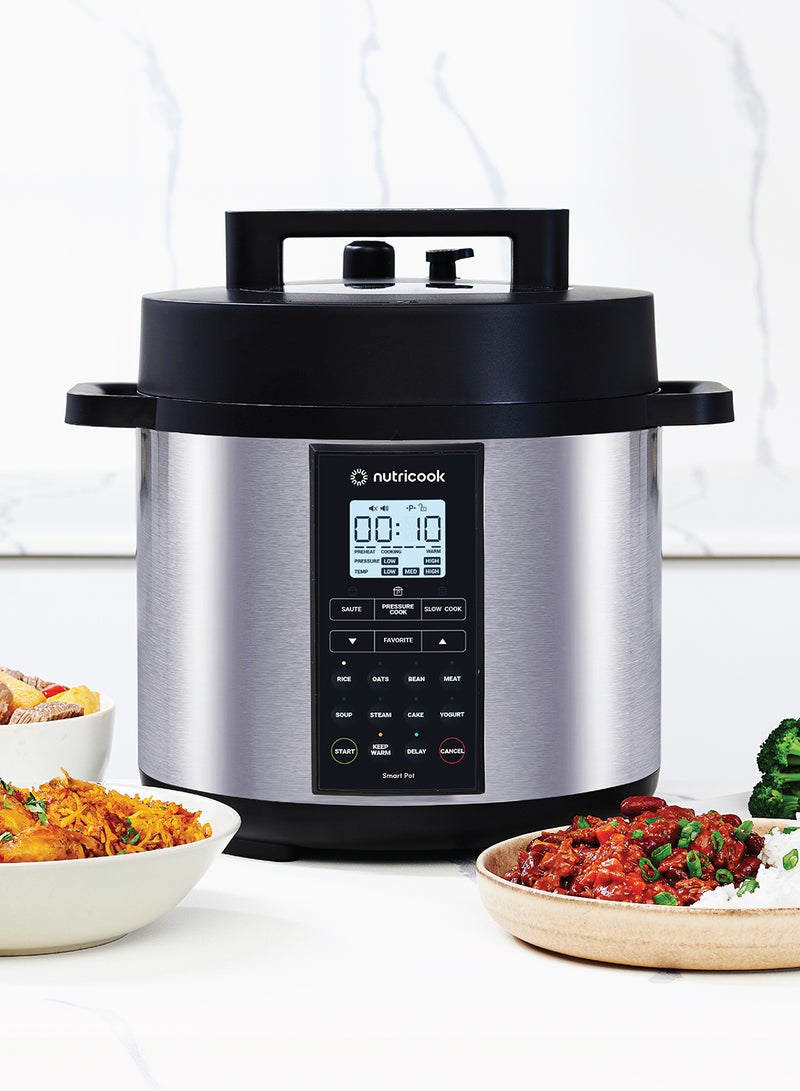 Aluminium Smart Pot 2 Prime 9 Appliances In 1 Pressure Cooker/Sauté Pot/Slow Cooker/Rice Cooker/Cake Maker/Steamer/Yogurt Maker And Food Warmer 6 L 1000 W SP204P Silver