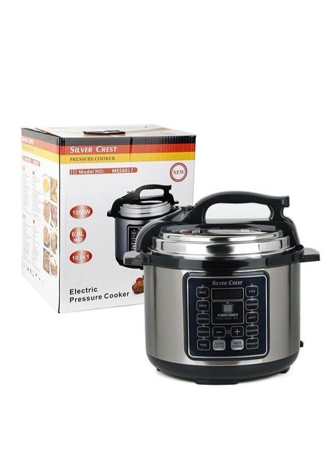 SILVER CREST 10 In 1 Electric Pressure Cooker Instant Programmable Smart Pot 1050 Watts Rice Cooker, 6 Liters, 10 Smart Programs