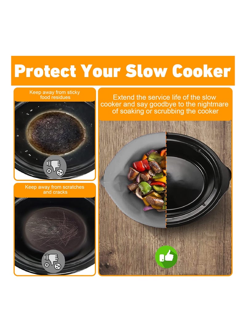 Silicone Slow Cooker Liners, Reusable Slow Cooker Cooking Bags Fit 3-8.5 Quarts for Oval or Round Pot Slow Cooker, Leakproof & Easy Clean Bags Liners, Kitchen Accessories (Black+Gray)(2 Pack)