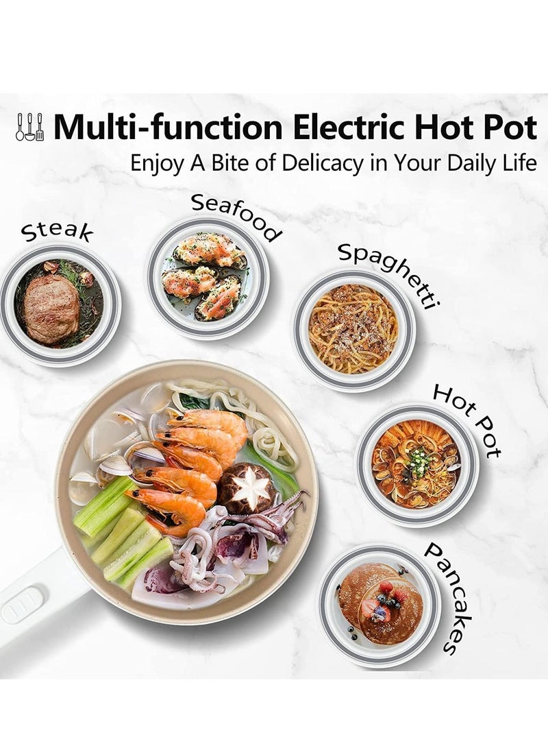 Electric Hot Pot with Steamer & Temperature Control - Non-Stick Electric Cooker Shabu Shabu, Electric Skillet,Frying Pan,Electric Saucepan,for Noodles, Egg, Steak, Sauté, Steam and Soup (1.8 L)