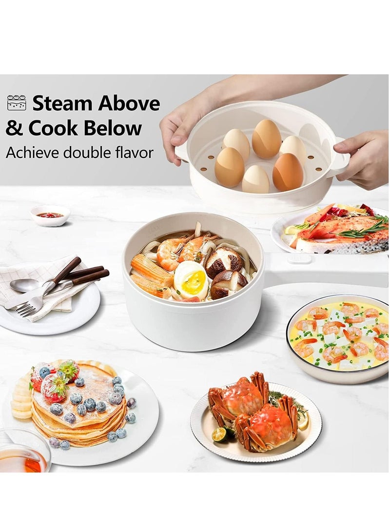 Electric Hot Pot with Steamer & Temperature Control - Non-Stick Electric Cooker Shabu Shabu, Electric Skillet,Frying Pan,Electric Saucepan,for Noodles, Egg, Steak, Sauté, Steam and Soup (1.8 L)