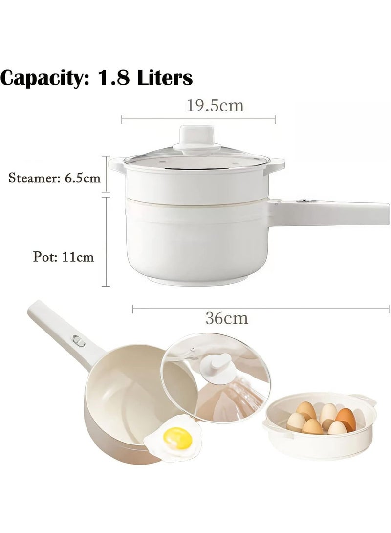 Electric Hot Pot with Steamer & Temperature Control - Non-Stick Electric Cooker Shabu Shabu, Electric Skillet,Frying Pan,Electric Saucepan,for Noodles, Egg, Steak, Sauté, Steam and Soup (1.8 L)