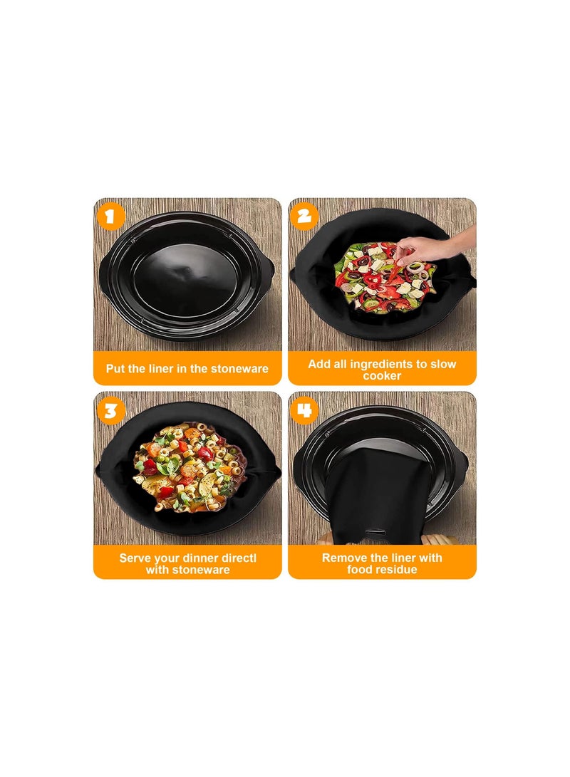 Silicone Slow Cooker Liners, Reusable Slow Cooker Cooking Bags Fit 3-8.5 Quarts for Oval or Round Pot Slow Cooker, Leakproof & Easy Clean Bags Liners, Kitchen Accessories (Black+Gray)(2 Pack)