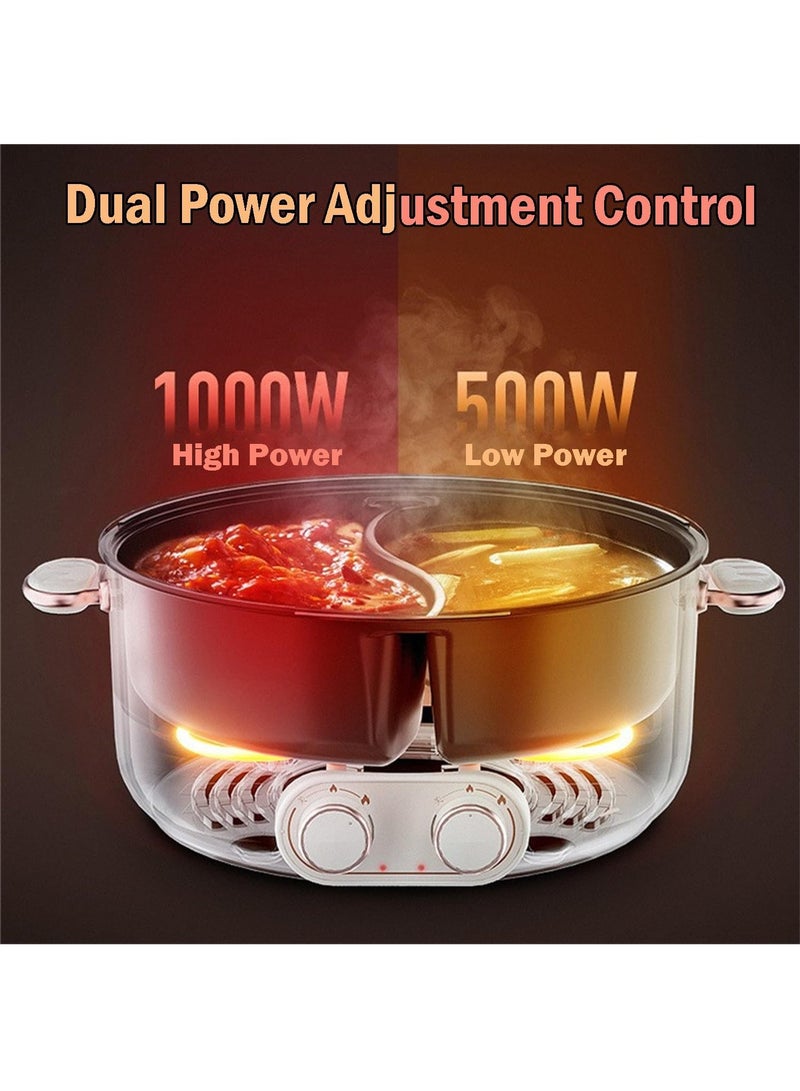 Electric Double Hot Pot with Independent Temperature Control Non Stick Electric Cooker Shabu Shabu Electric Skillet Frying Pan Electric Saucepan for Noodles Egg Steak Sauté Steam and Soup (6L)