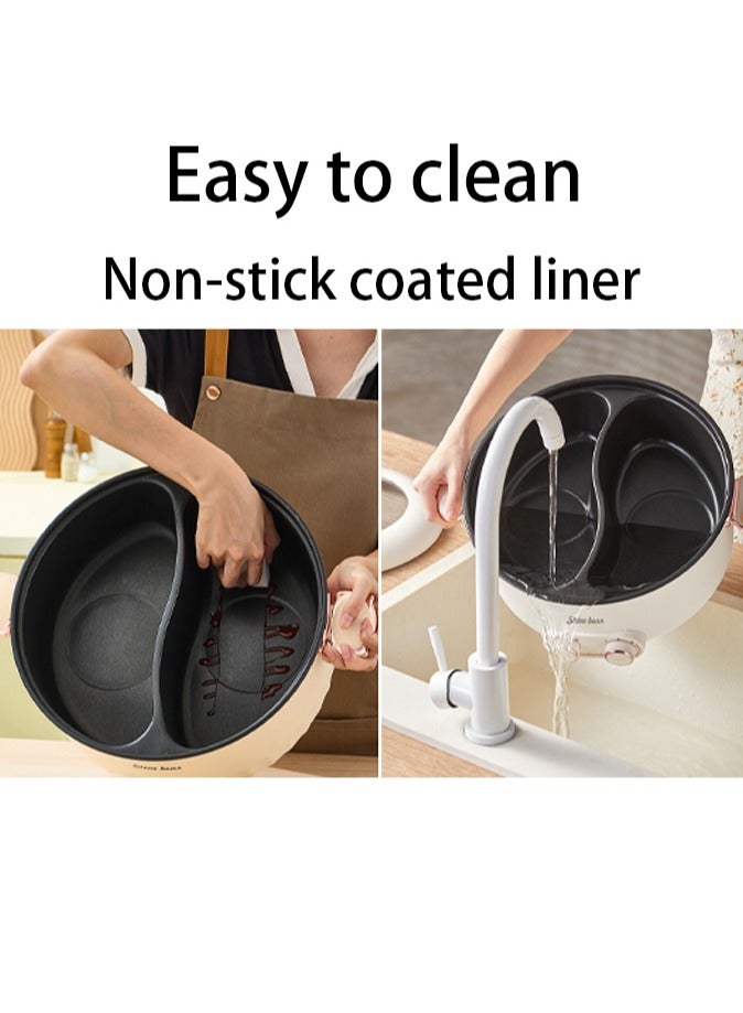 Electric Double Hot Pot with Independent Temperature Control Non Stick Electric Cooker Shabu Shabu Electric Skillet Frying Pan Electric Saucepan for Noodles Egg Steak Sauté Steam and Soup (6L)