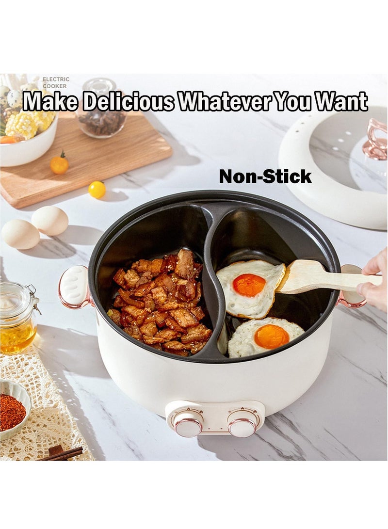 Electric Double Hot Pot with Independent Temperature Control Non Stick Electric Cooker Shabu Shabu Electric Skillet Frying Pan Electric Saucepan for Noodles Egg Steak Sauté Steam and Soup (6L)