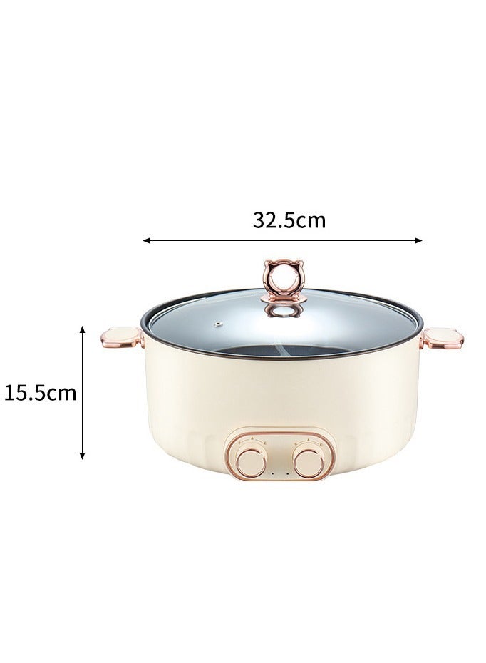 Electric Double Hot Pot with Independent Temperature Control Non Stick Electric Cooker Shabu Shabu Electric Skillet Frying Pan Electric Saucepan for Noodles Egg Steak Sauté Steam and Soup (6L)