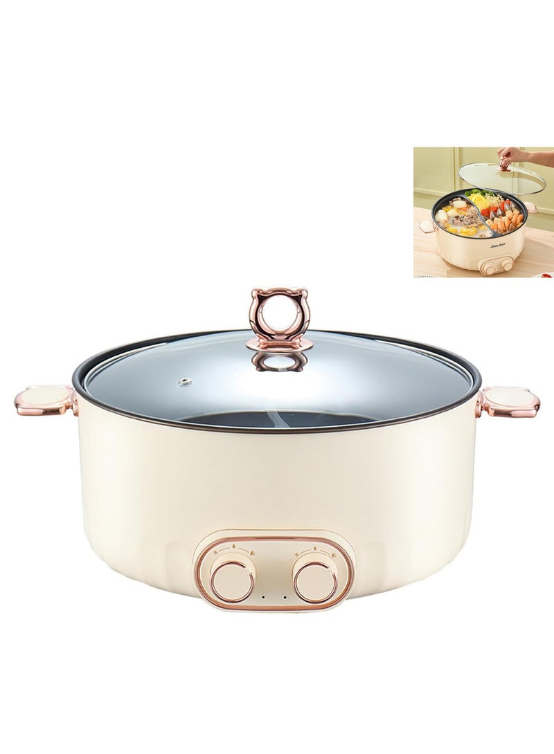 Electric Double Hot Pot with Independent Temperature Control Non Stick Electric Cooker Shabu Shabu Electric Skillet Frying Pan Electric Saucepan for Noodles Egg Steak Sauté Steam and Soup (6L)