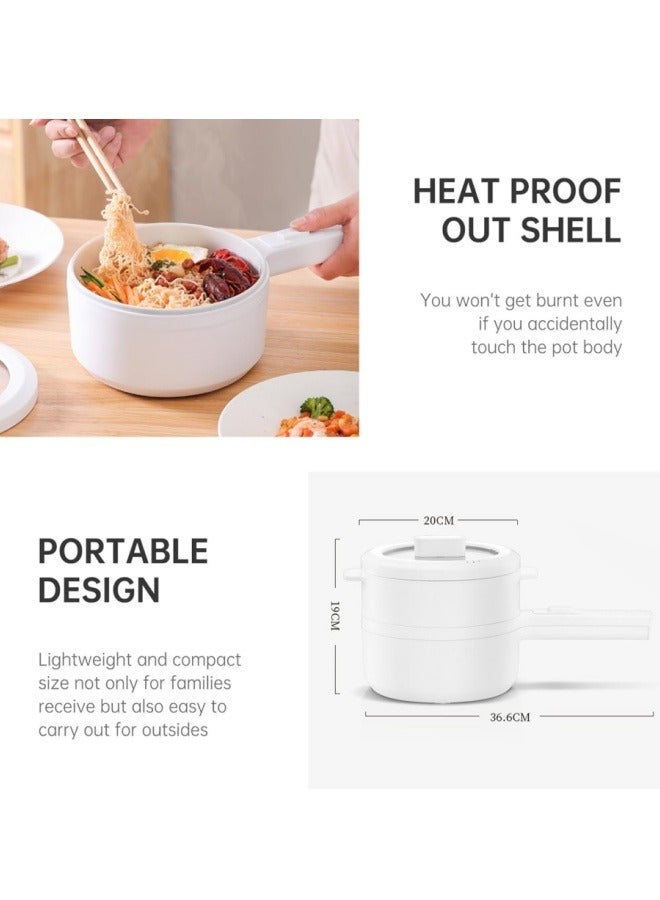 1.5L Electric Hot Pot Portable Non-Stick Pan for Steak, Egg, Fried Rice, Ramen, Oatmeal, Soup, Two Power Control and No Toxic Substances