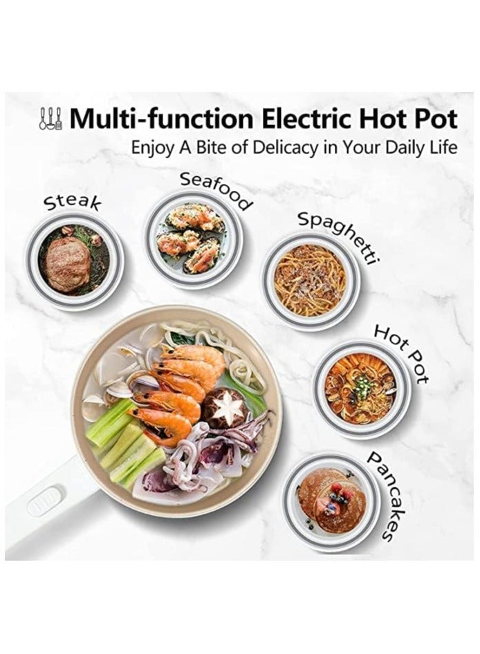 Electric Hot Pot with Steamer & Temperature Control - Non-Stick Cooker Shabu Shabu Skillet Frying Pan Electric Saucepan for Noodles Egg Steak Saute Steam and Soup (3L White)